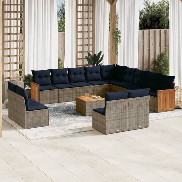 vidaXL 14 Piece Garden Sofa Set with Cushions Grey Poly Rattan