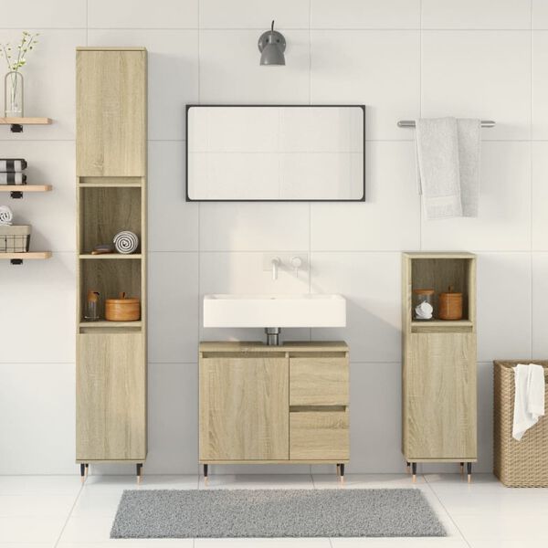 vidaXL Bathroom Furniture Set Sonoma oak Engineered wood, iron Medium