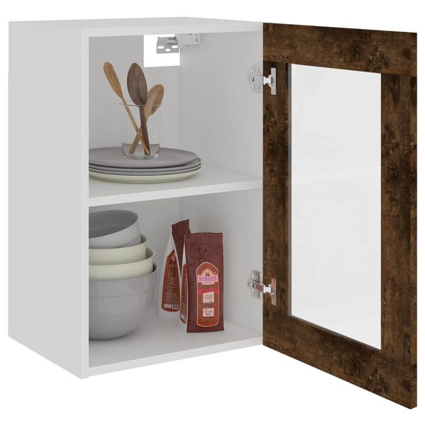 vidaXL Hanging Glass Cabinet Smoked Oak Engineered Wood Medium