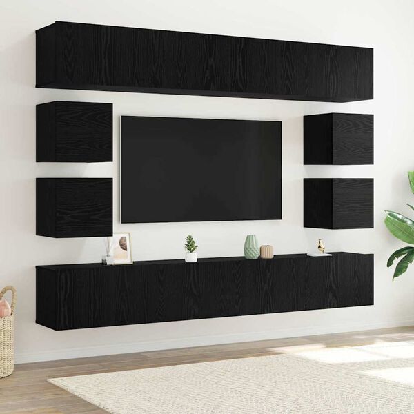 vidaXL TV Cabinet Set Wall-mounted 8 pcs Black Oak Engineered Wood