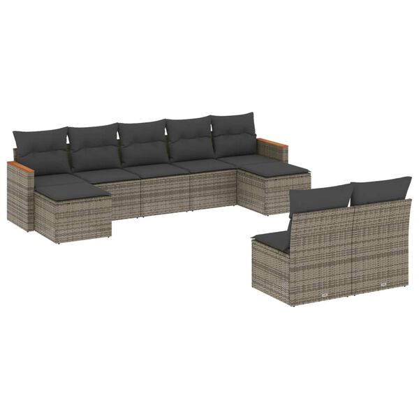 vidaXL Garden Sofa Set Grey, Dark grey PE rattan Large Adjustable Feet