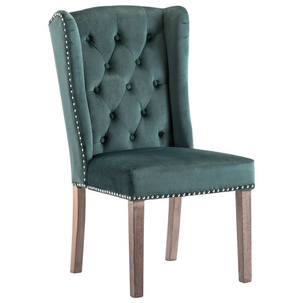 vidaXL Dining Chair Dark Green Velvet, Solid Rubberwood Medium