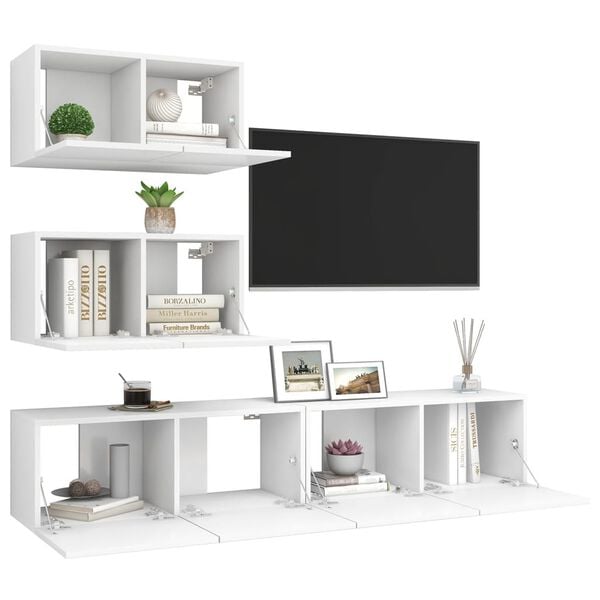 vidaXL 4 Piece TV Stand Set White Engineered Wood
