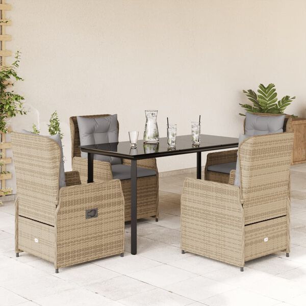 vidaXL 5 Piece Patio Dining Set with Cushions Beige Poly Rattan