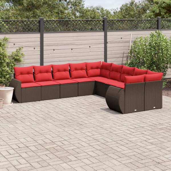 vidaXL 10 Piece Garden Sofa Set with Cushions Brown Poly Rattan