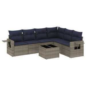 vidaXL 7 Piece Garden Sofa Set with Cushions Grey Poly Rattan