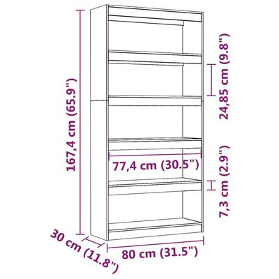 vidaXL Book Cabinet/Room Divider Honey Brown 31.5"x11.8"x65.9" Wood Pine