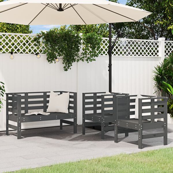 vidaXL Garden Lounge Set Gray Solid Pine Wood Medium Modular