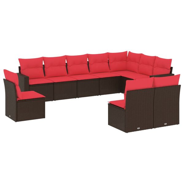 vidaXL 10 Piece Patio Sofa Set with Cushions Brown Poly Rattan