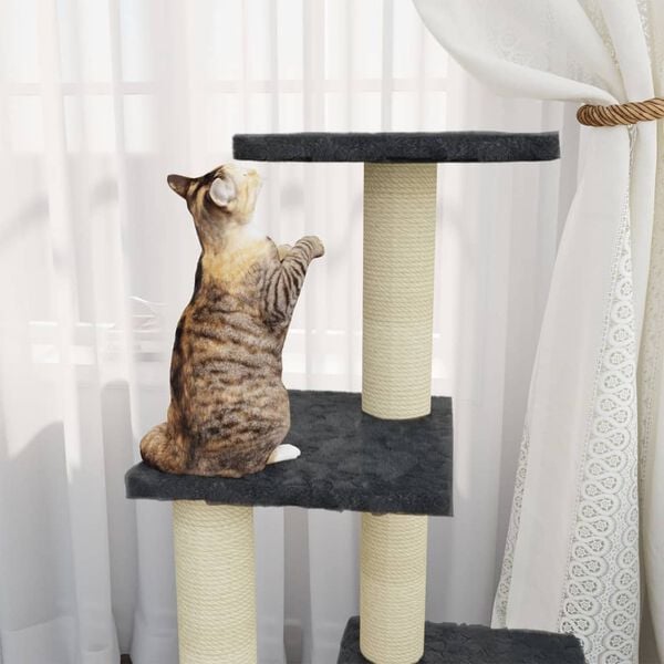 vidaXL Cat Tree Dark grey Engineered wood, plush, sisal Medium