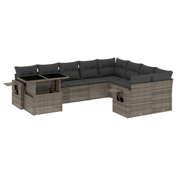vidaXL Garden Sofa Set Grey PE rattan 10 Piece Modular Garden Sofa Set