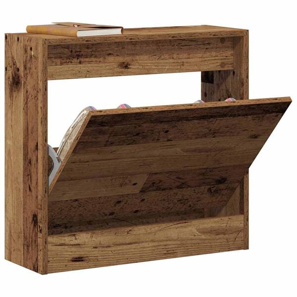 vidaXL Shoe Cabinet Old Wood 23.62 x 8.27 x 22.44 in Engineered Wood