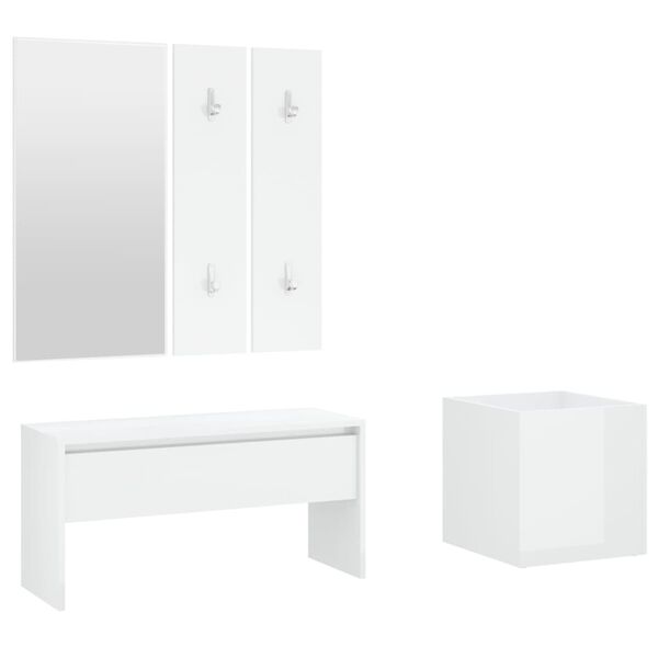 vidaXL Hallway Furniture Set High Gloss White Engineered Wood Standard