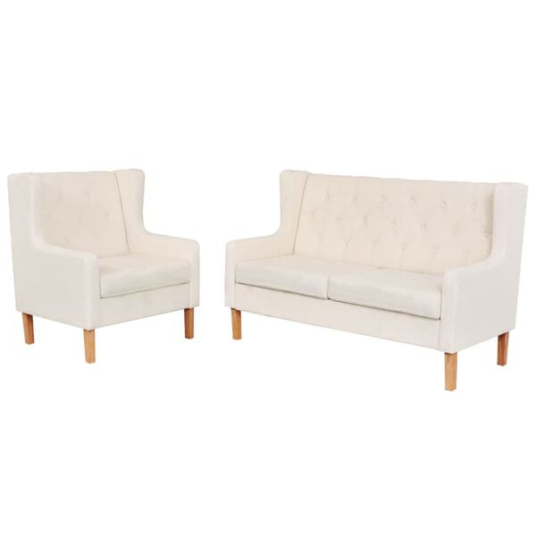 vidaXL Sofa Set Cream White Polyester, Wood Medium Modern Sofa Set