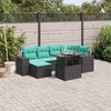 vidaXL 7 Piece Garden Sofa Set with Cushions Black Poly Rattan