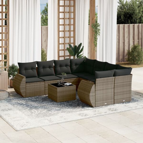 vidaXL Garden Sofa Set Gray Poly rattan 9 pieces Modular