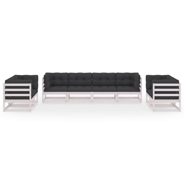 vidaXL Garden Lounge Set White Solid pine wood, fabric (100% polyester)