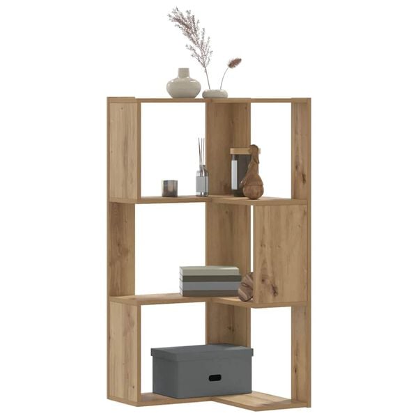 vidaXL Corner Bookcase 3-Tier Artisian Oak 19.7x19.7x40.2" Engineered Wood