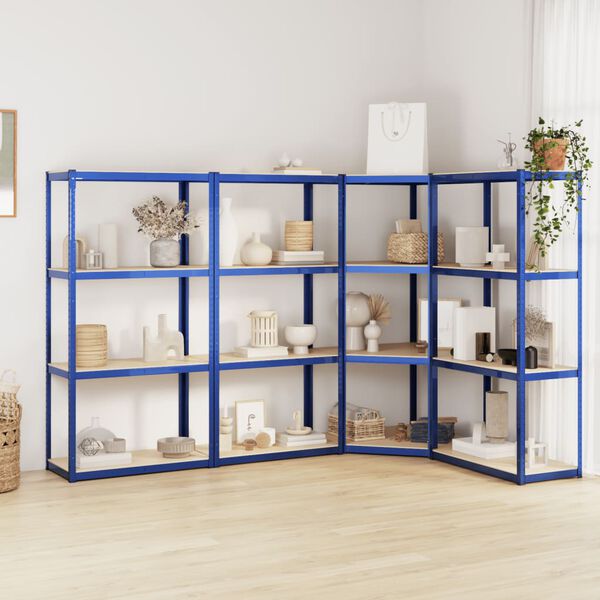 vidaXL 4-Layer Shelves 4 pcs Blue Steel&Engineered Wood