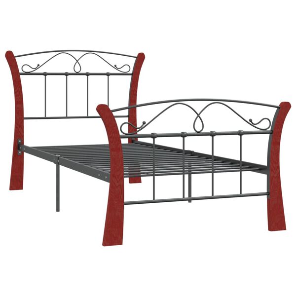 vidaXL Bed Frame Black Powder-coated metal, Solid Oak Wood Single
