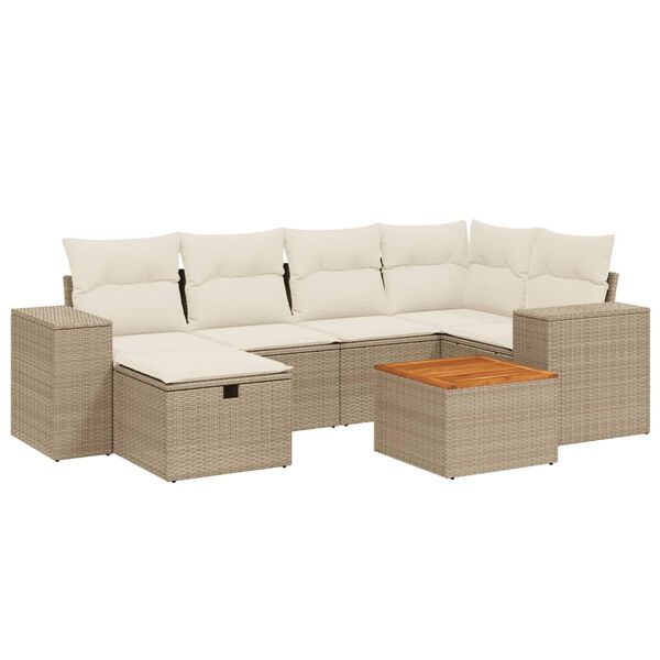 vidaXL Garden Sofa Set Beige PE rattan 7 Piece Set Modular