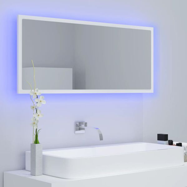 vidaXL Mirror White Engineered wood, Acrylic 39.4 in x 3.3 in x 14.6 in