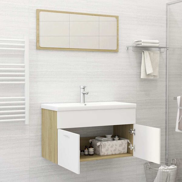 vidaXL Bathroom Furniture Set White and Sonoma Oak Engineered wood, Acrylic