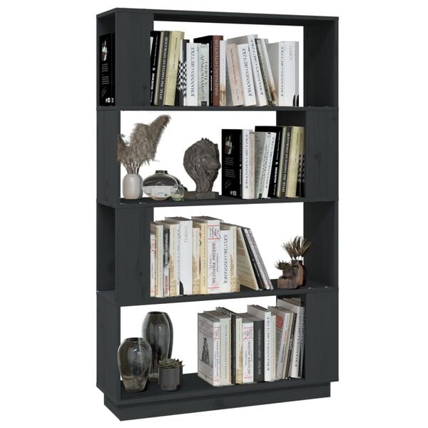 vidaXL Book Cabinet Grey Solid Pine Wood Medium Book Cabinet