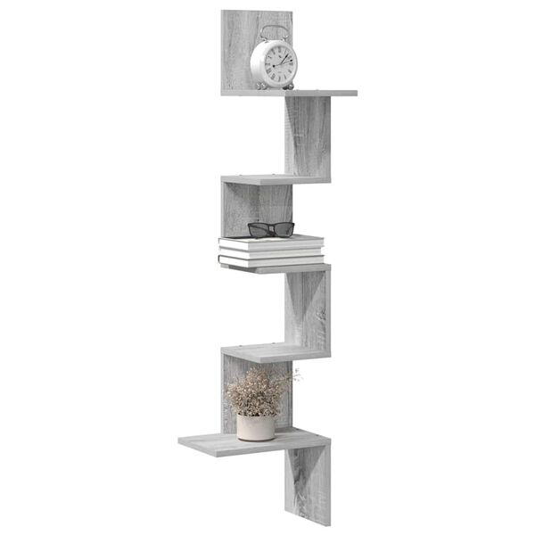 vidaXL Wall Corner Shelf Grey sonoma Engineered wood Medium