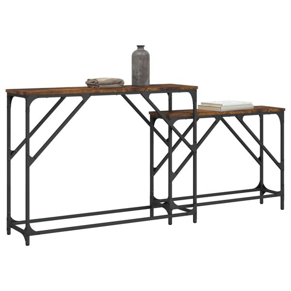 vidaXL Nesting Console Table Smoked oak Engineered wood, Metal Large