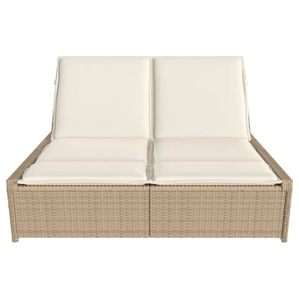 vidaXL Double Sun Lounger with Cushions Beige Poly Rattan