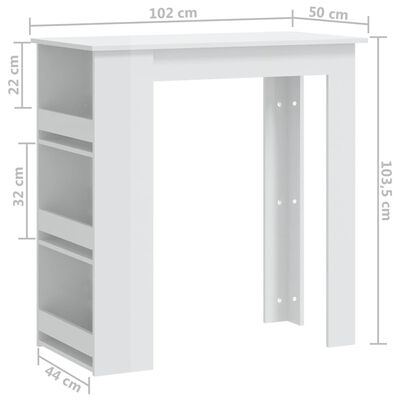 vidaXL Bar Table with Storage Rack High Gloss White 40.2"x19.7"x40.7"