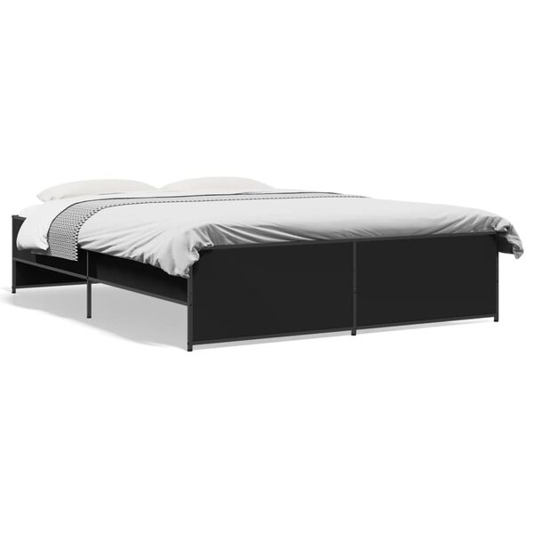 vidaXL Bed Frame Black Engineered Wood and Metal King Durable