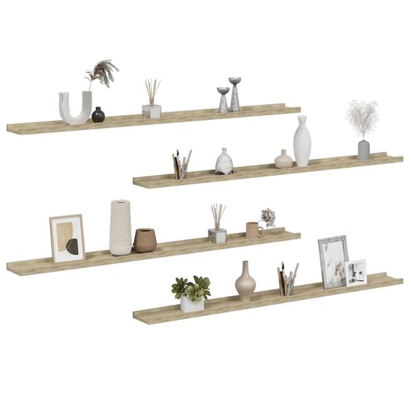 vidaXL Wall Shelf Set of 4 Sonoma Oak MDF Large Wall Mounting