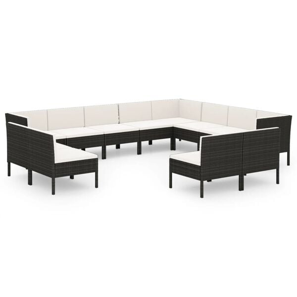vidaXL Garden Lounge Set Black PE rattan 12 Piece Set Removable Covers