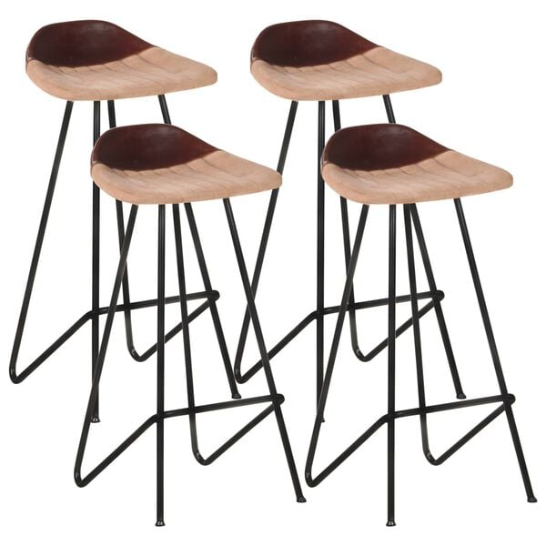 vidaXL Bar Stool Set of 4 Brown Real goat leather, powder-coated iron