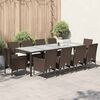 vidaXL 11 Piece Patio Dining Set with Cushions Brown Poly Rattan and Glass