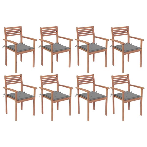 vidaXL Stackable Chair Set of 8 Teak Medium Stackable Rectangular