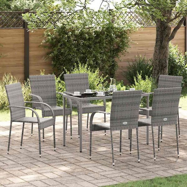 vidaXL Dining Chair Set of 4 Grey PE rattan, powder-coated steel