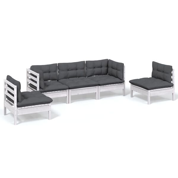 vidaXL Garden Lounge Set White, Anthracite Solid pinewood, 100% polyester