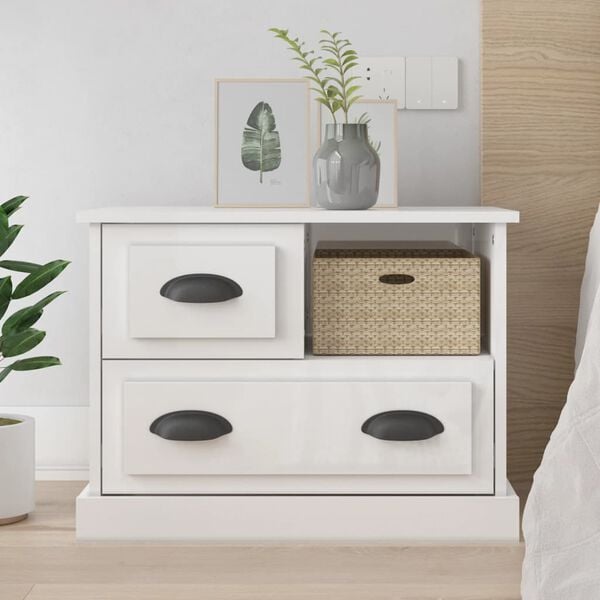 vidaXL Bedside Cabinet High gloss white Engineered wood Medium