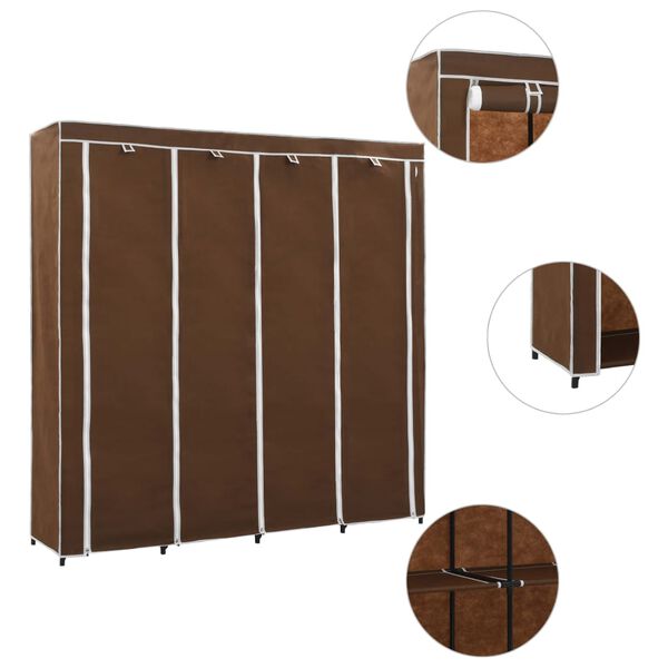 vidaXL Wardrobe Brown Iron tube and 100% polyester Large Wardrobe
