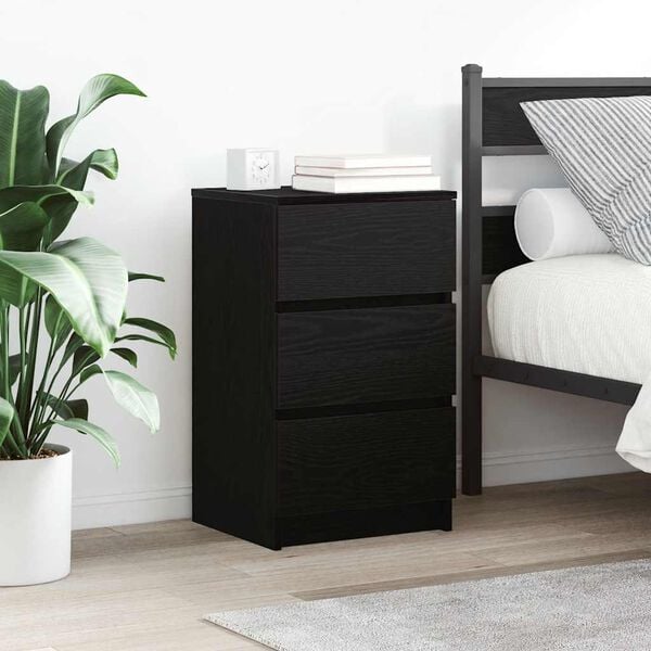 vidaXL Bedside Cabinet Black Engineered wood 15.4x13.8x25.6 in