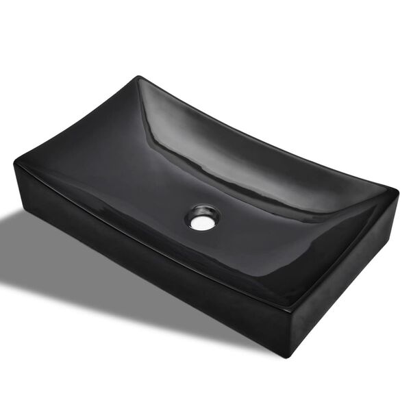 vidaXL Ceramic Bathroom Sink Basin Black Rectangular