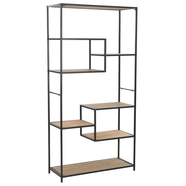 vidaXL Bookshelf Black and natural wood Solid firwood and steel