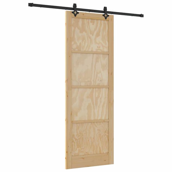 vidaXL Sliding Door Natural and Black 32.68 x 91.34 in Solid Pine Wood