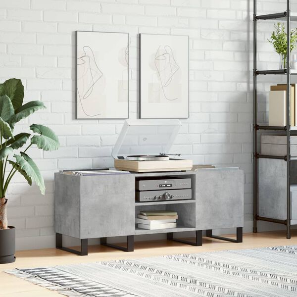 vidaXL Record Cabinet Concrete Grey Engineered wood and iron Medium