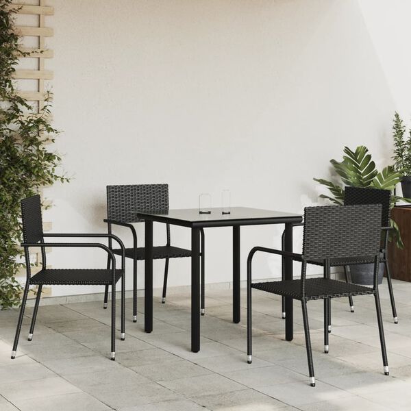 vidaXL Garden Dining Set Black Poly rattan and Steel Standard Stacking