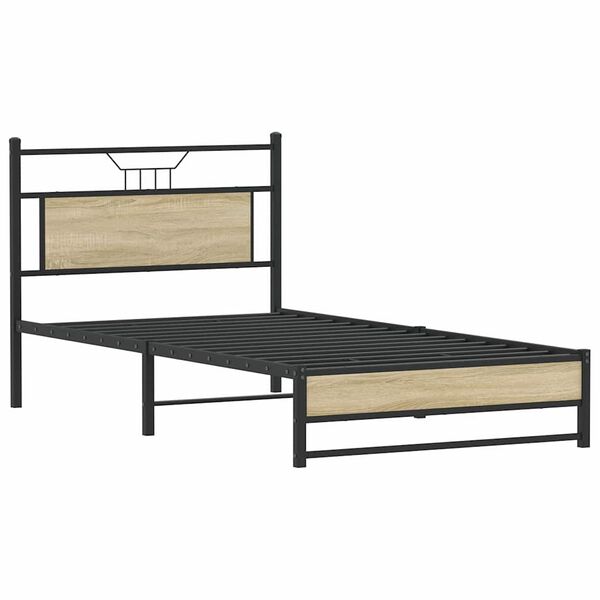 vidaXL Bed Frame Sonoma Oak Engineered Wood and Steel 42.1 x 79.9 in