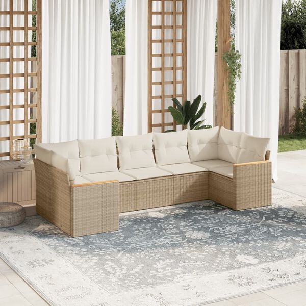 vidaXL Garden Sofa Set Beige PE Rattan 7 Piece Adjustable Feet